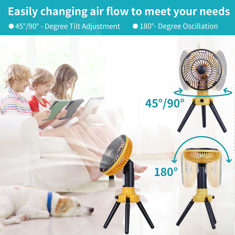 AVV Oscillating Camping Fan With LED Lantern, 10400Mah Battery Operated